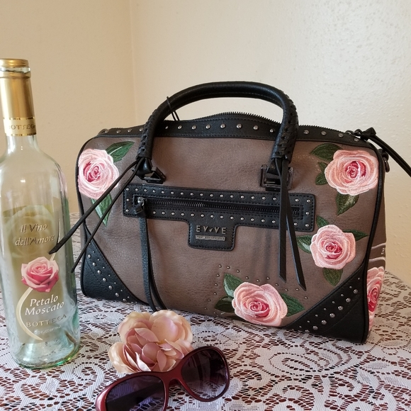EVVE MILANO Roses Brown Vegan Leather Satchel - Picture 10 of 13